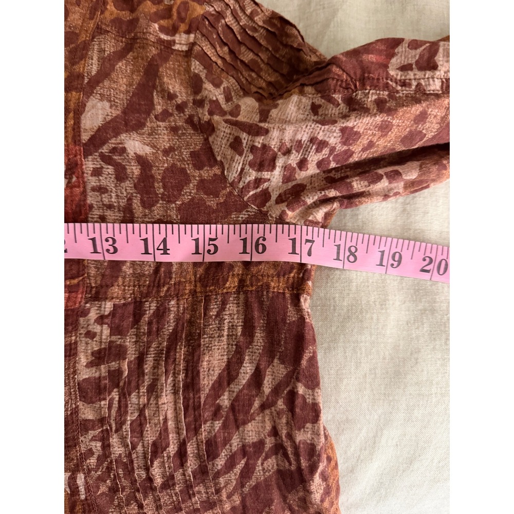 Pilcro Anthropologie Animal Print Pintuck Cotton Blouse XS Brown Earthy Boho - Picture 6 of 8